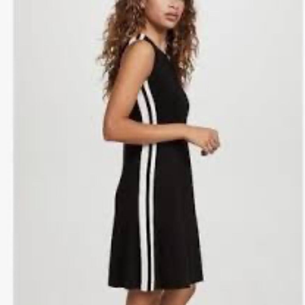 Norma Kamali Black White Side Stripe Swing Mini Dress Womens XS Sleeveless